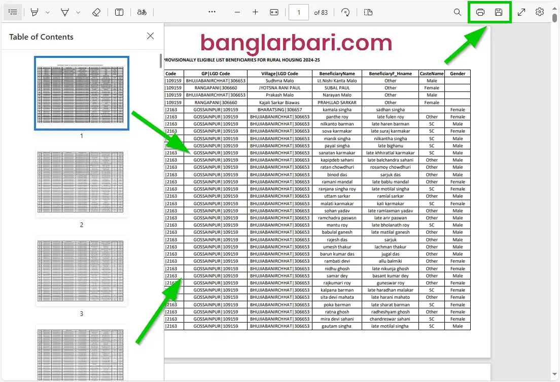 Malda Division Banglar Bari List PDF Download